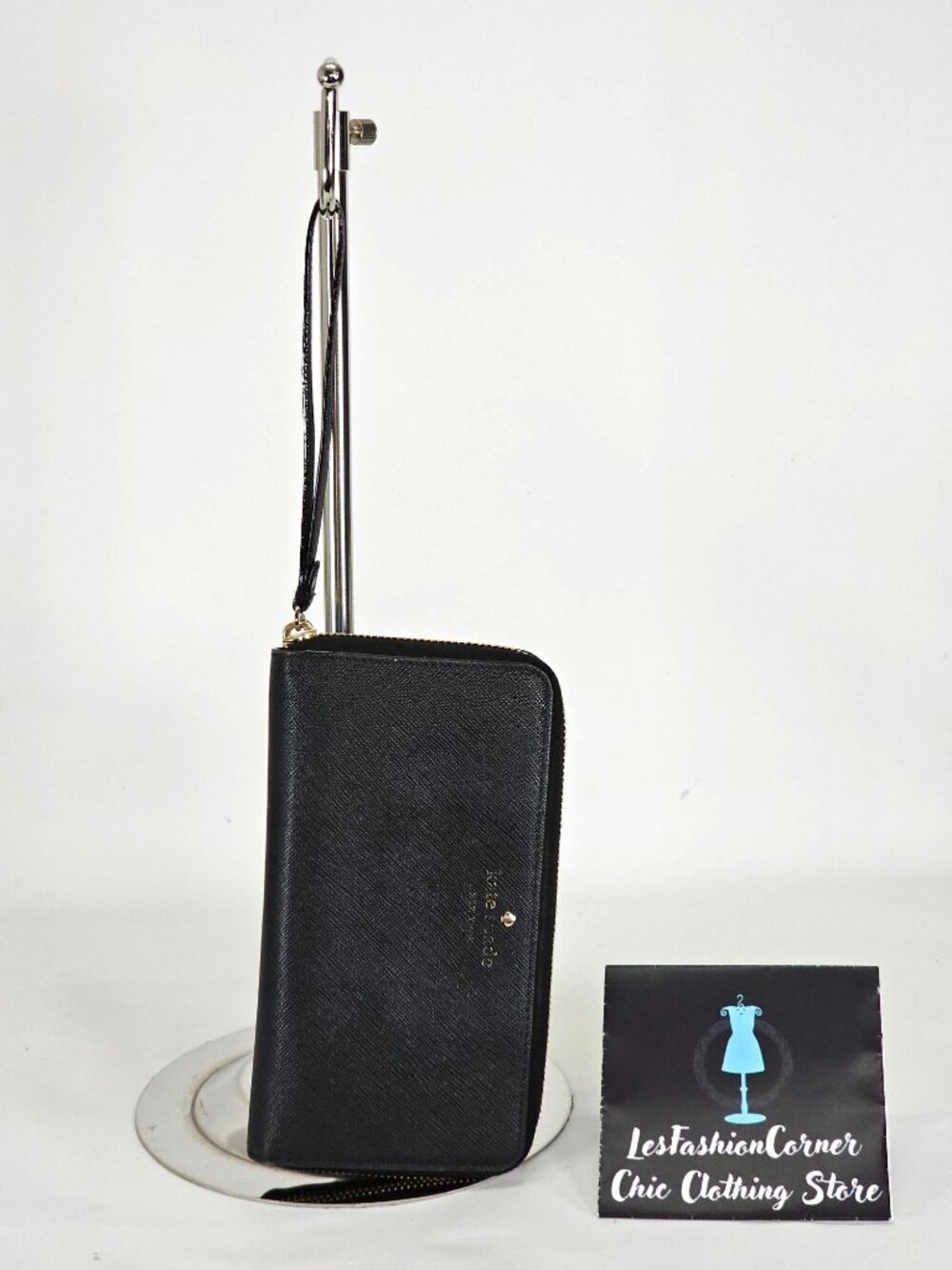 Kate Spade Women's Saffiano Black Leather Zip-Around Wristlet Wallet 133